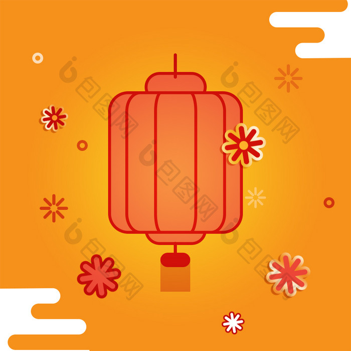 新年灯笼红色小花中国风动图GIF