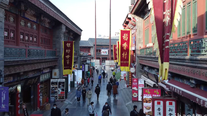 天津古文化街旅游景区航拍4K