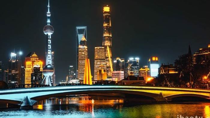 震撼上海外滩地标繁华城市夜景8K延时