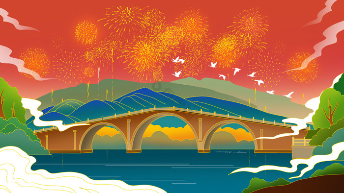 拱宸桥建筑插画图片