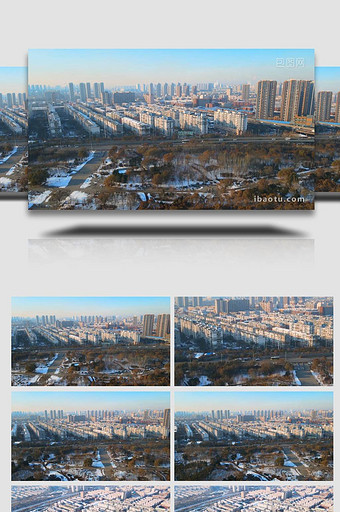 大气冬季沈阳城市街道雪景4K航拍图片