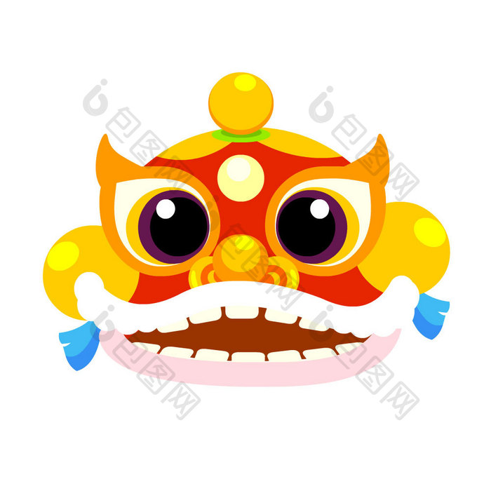 中国元素卡通狮子头舞狮眨眼动图GIF