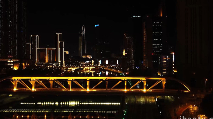 天津海河进步桥沿河夜景黑金风航拍4K