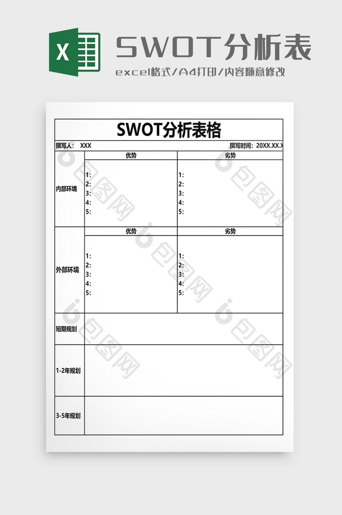 个人发展SWOT分析表空白表格