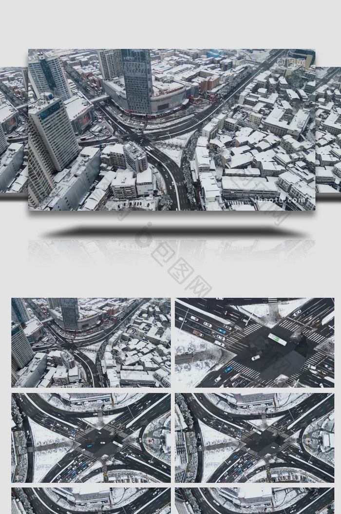 震撼大气冬季雨雪天城市交通航拍