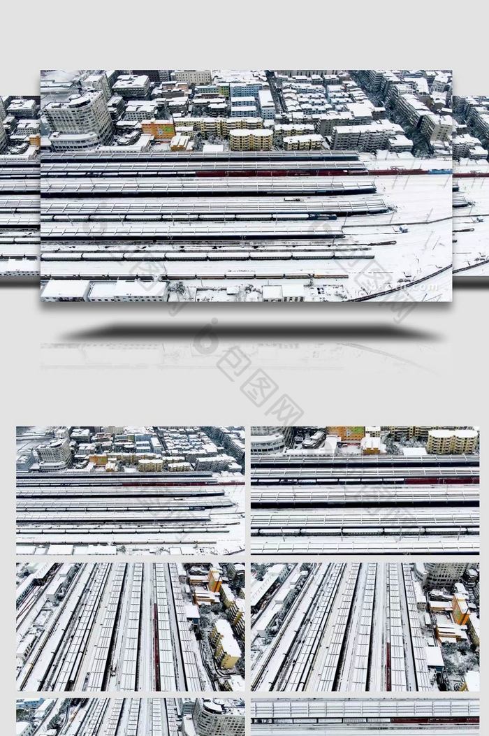 震撼大气白雪覆盖铁路铁轨交通航拍