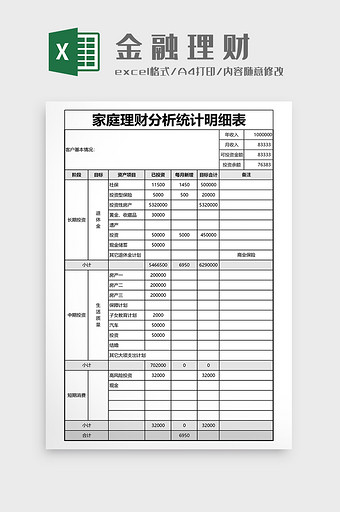 家庭理财分析统计明细表格图片