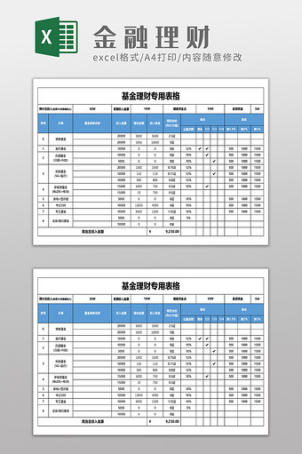 个人基金理财明细统计表格图片