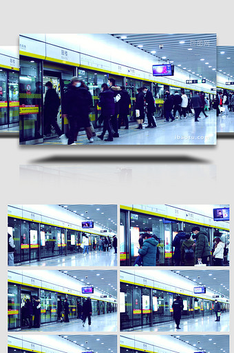 地铁站候车厅室内人流穿梭延时摄影4K图片