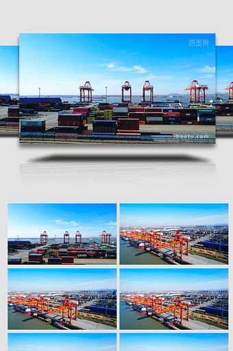 集装箱港口物流中心码头长江船运4K航拍图片