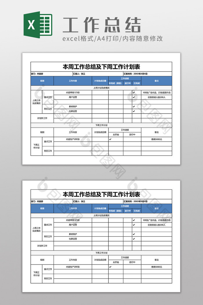 上周工作总结及下周工作计划周报图片图片