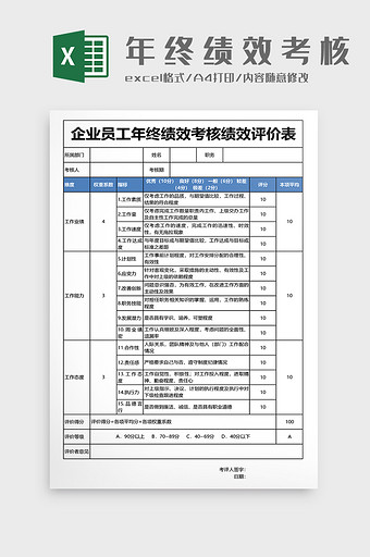 年终绩效考核评定表图片