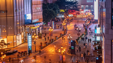 震撼城市步行街夜晚夜景灯光人流4k延时