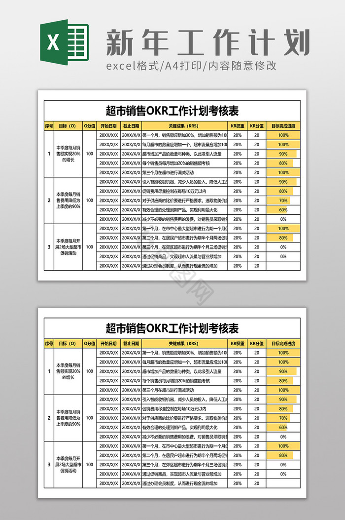 超市销售OKR工作计划考核表