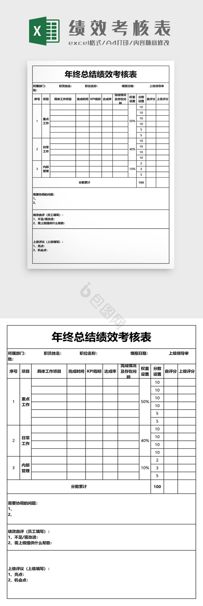 年终总结绩效考核表