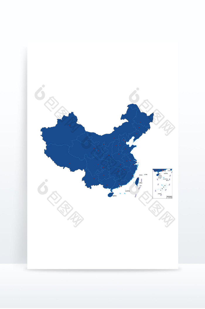 蓝色中国国家行政地图矢量元素