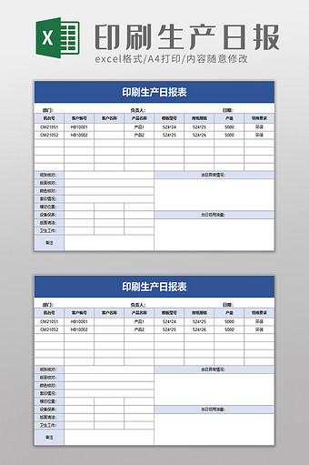 印刷生产日报表excel模板图片