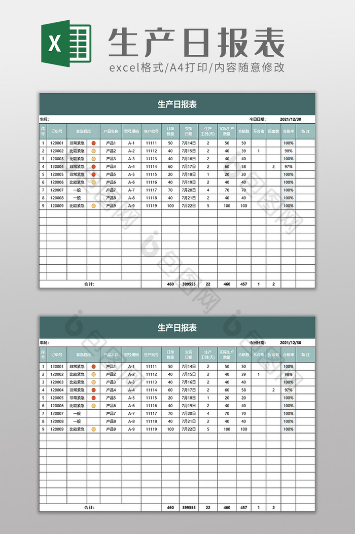 实用车间生产日报表excel模板