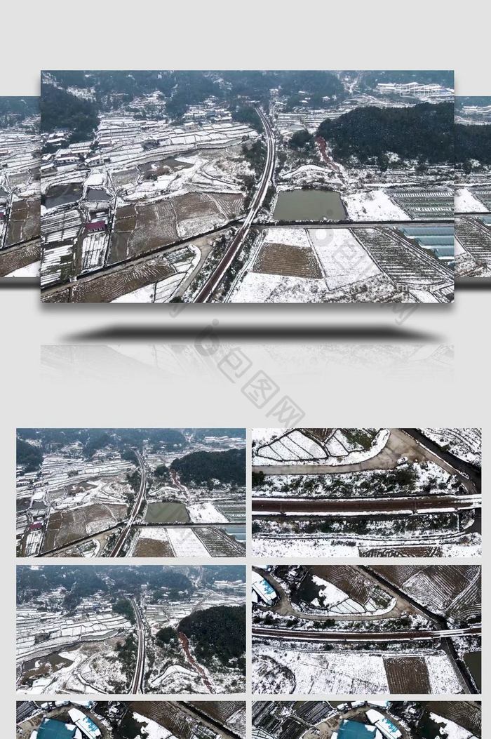 震撼大气乡村田野铁路雪景航拍