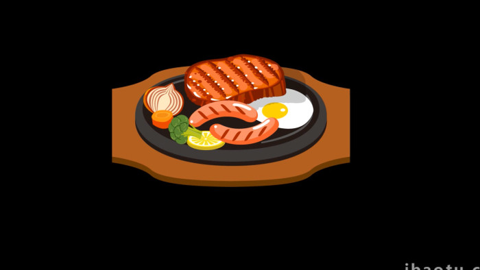 写实食物铁板牛排西餐美食MG动画
