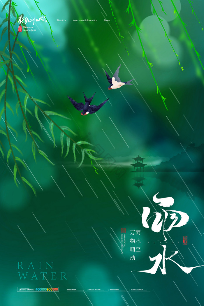 燕子柳叶雨水节气图片