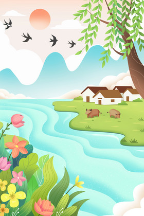 河边卡通图片