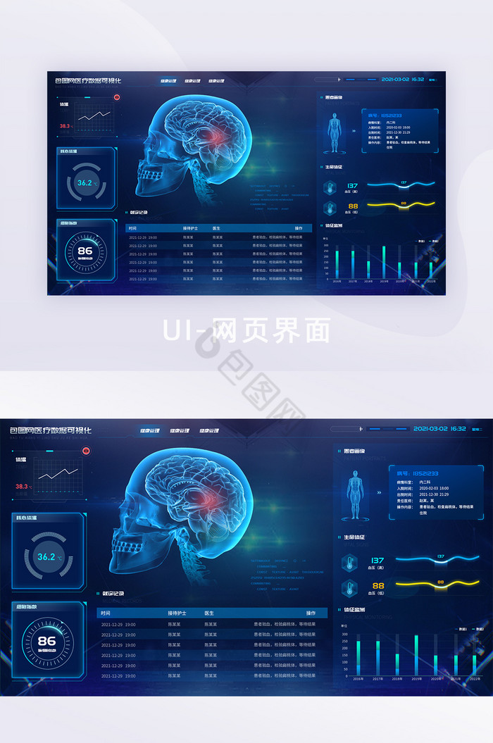 医疗类深色科技数据可视化PC端界面