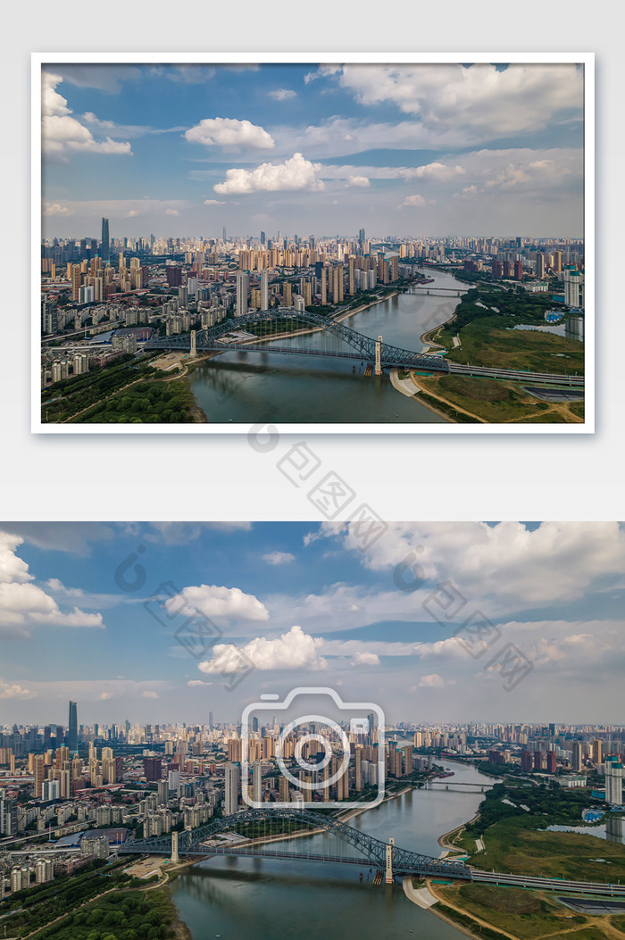 城市建筑航拍武汉汉江湾桥摄影图片