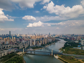 城市建筑航拍武汉汉江湾桥片