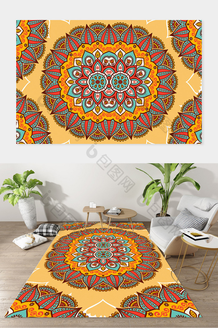 彩色民族风客厅卧室地毯图案背景图片图片