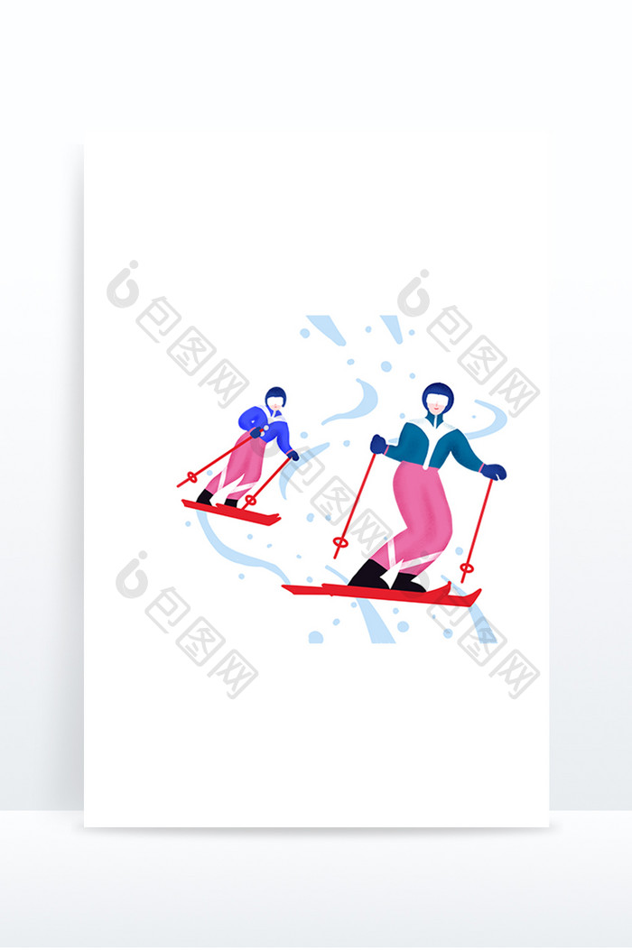 手绘滑雪插画人物元素设计