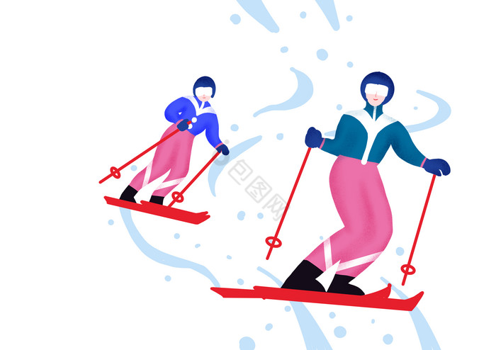 滑雪插画人物图片