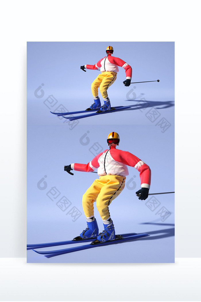 个性定制冬奥冰雪双板滑雪人物C4D元素图片图片