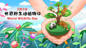 世界野生动植物日爱护野生动植物插画