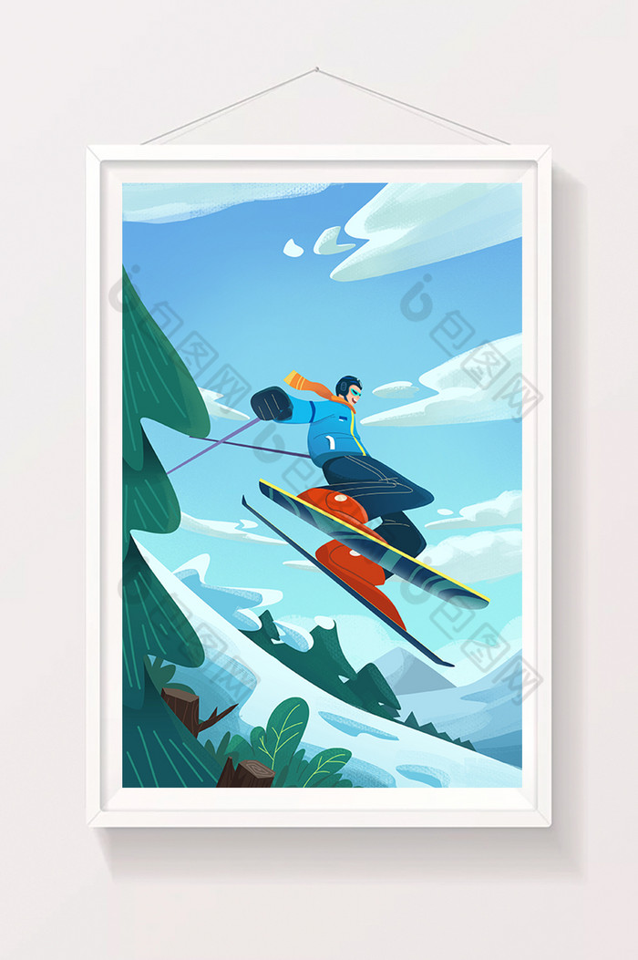 冬天雪山双板滑雪插画图片图片