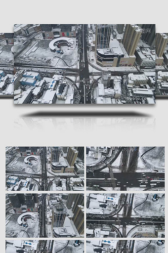 城市交通冬天雪景城市大道车辆交通航拍图片
