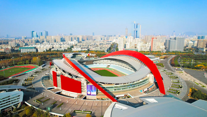 城市地标南京奥体中心体育馆4k航拍