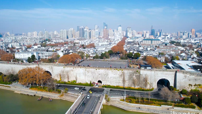城市地标南京明城墙中华门城堡4K航拍