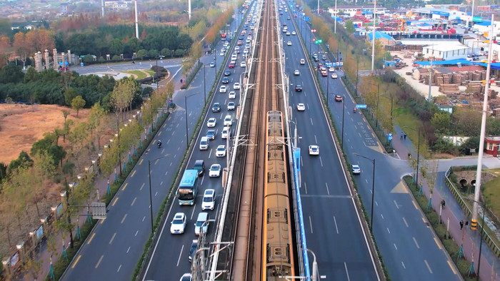 交通工具城市交通城际轻轨地铁4k航拍