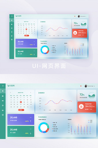 玻璃拟态彩色后台统计网站界面登录界面图片