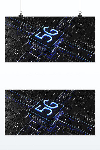 科技蓝色5G未来芯片电路板商务黑色背景图片