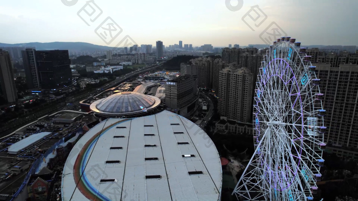 城市地标南京江北新区弘阳广场摩天轮航拍