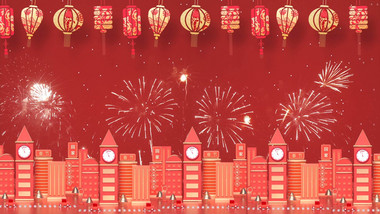 新年喜庆春运春节红色回家过年烟花背景视频