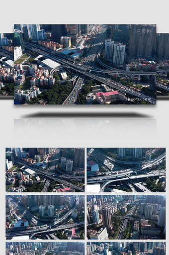 城市交通震撼广州中山一立交桥车流航拍图片