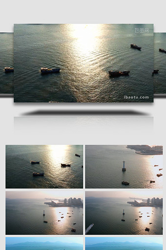 大气大海海面上的渔船船只航拍图片