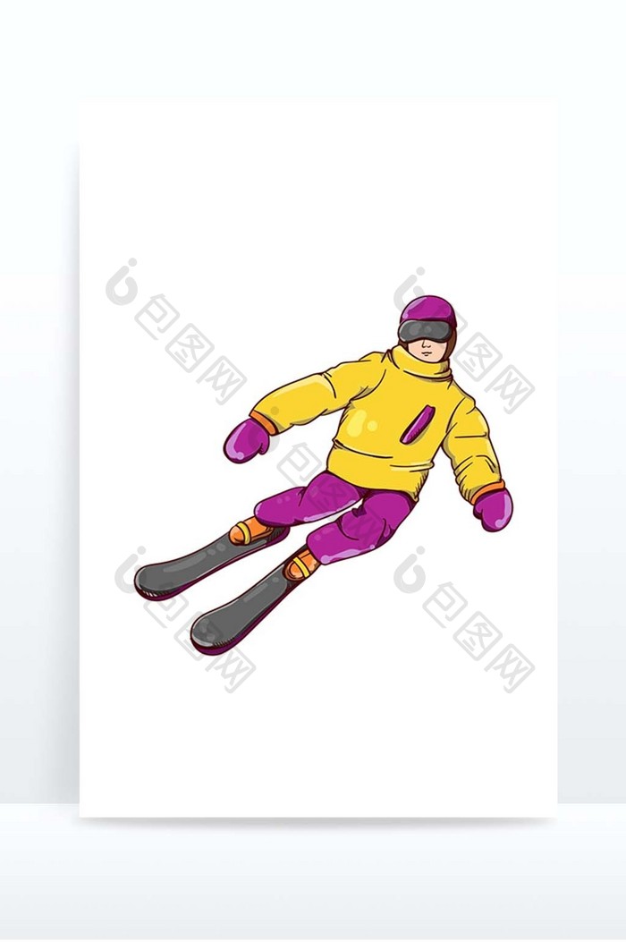 手绘冬季户外项目滑雪