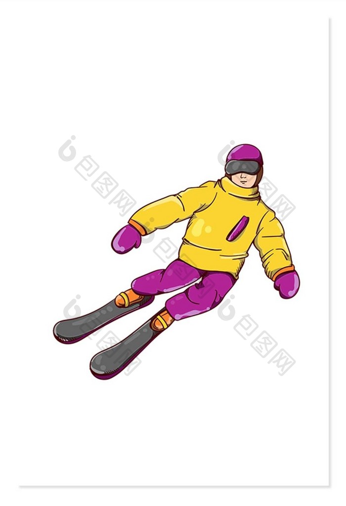 手绘冬季户外项目滑雪