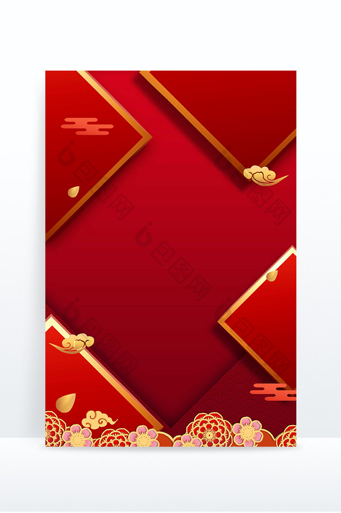 红色几何复古中国风2022元宵节背景