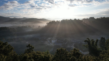 航拍5K自然森林早晨大山风光视频