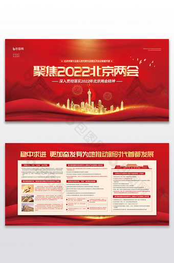 大气聚焦2022北京两会党建展板二件套图片